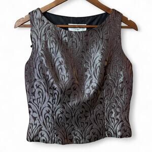 Romantic 90's black and silver sleeveless formal blouse